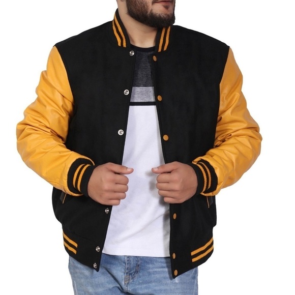 SLEDWISE • Varsity Letterman Coat Bomber Genuine Leather Unisex Baseball Jacket - Picture 8 of 15